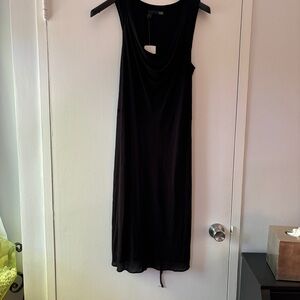 NWT Eileen Fisher Black Drape 100% Silk Dress - Size Large